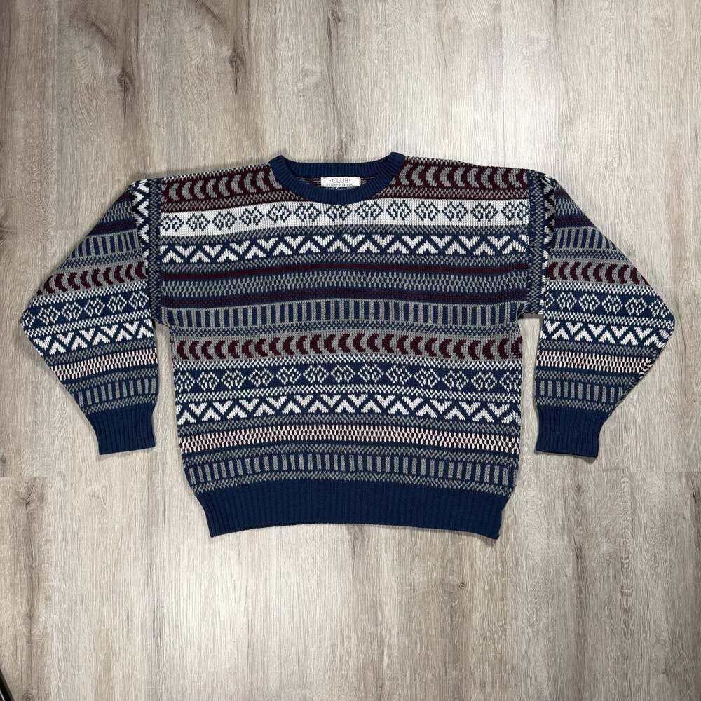 Mens Vintage Club International by Tip Top Geometric Fair Isle Crew Neck Sweater